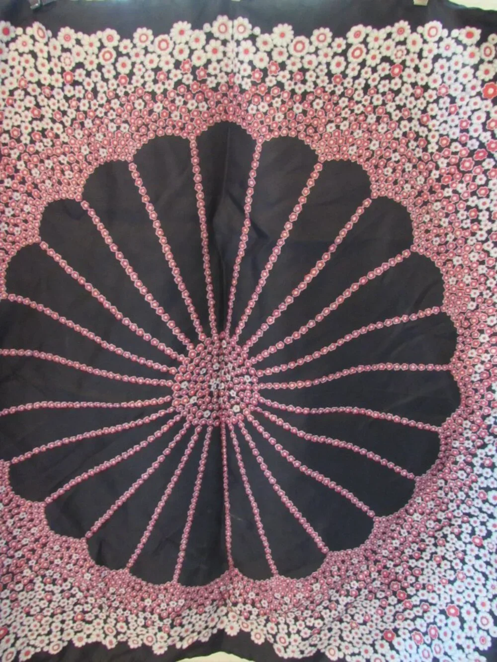 Lazarus Silk Scarf Made in Italy Black with Pink Blossoms